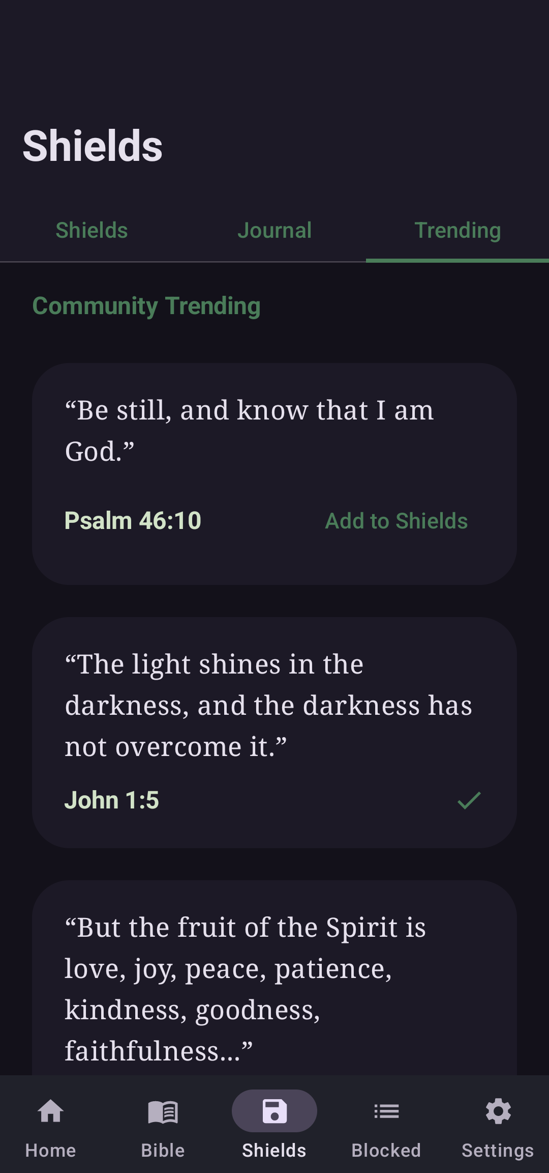 BibleShield Spiritual Shields screen